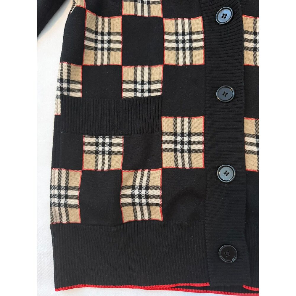 Burberry Checkered Intarsia Merino Wool-Blend Cardigan Size XS 8030054 Excellent - Picture 4 of 7